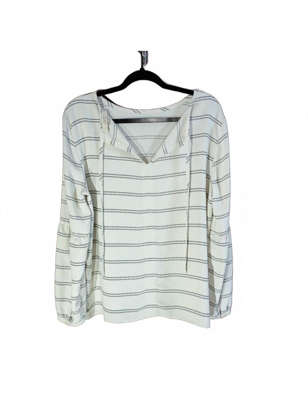 LOFT White and Black Striped Long Sleeve Blouse Size L